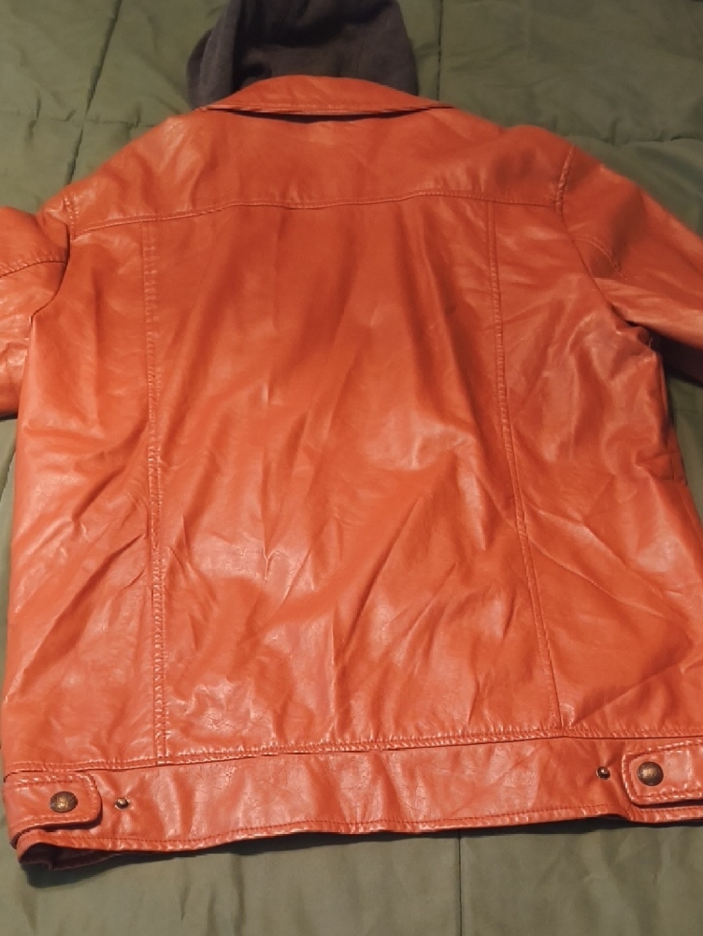 Men's Orange Faux Leather Jacket with Removable Hood - Picture 3 of 3